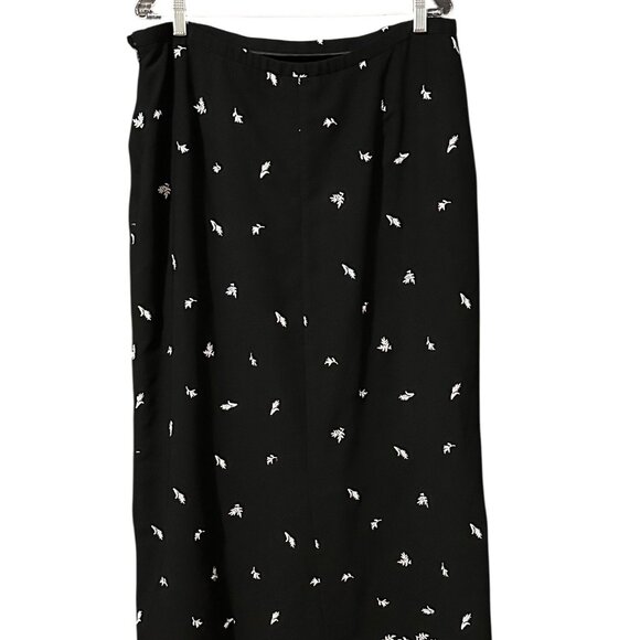 Coldwater Creek Midi Skirt 1X Black White Embroidered Floral Border Cottagecore - Picture 3 of 8